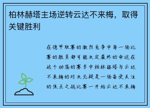柏林赫塔主场逆转云达不来梅，取得关键胜利